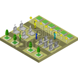 clipart - cemetery isometric vector clipart.