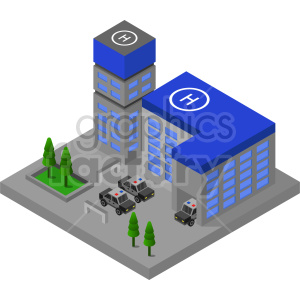 police station isometric vector clipart .