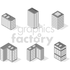 gray city buildings isometric graphic bundle clipart.