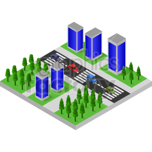 isometric city roads buildings skyscrappers