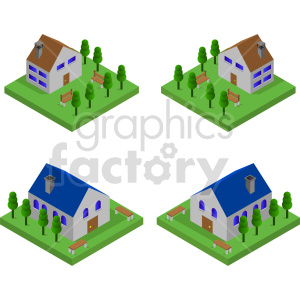 homes isometric vector graphic bundle clipart.