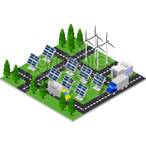 isometric solar+panels energy