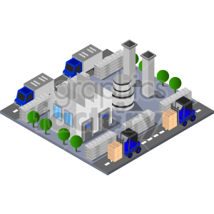 isometric busy factory vector graphic clipart.