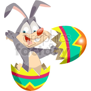 cartoon easter bunny busting from egg clipart
