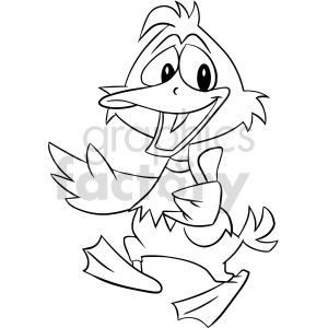 black and white cartoon duck clipart .