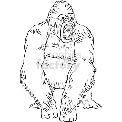 black and white mad gorilla vector clipart .