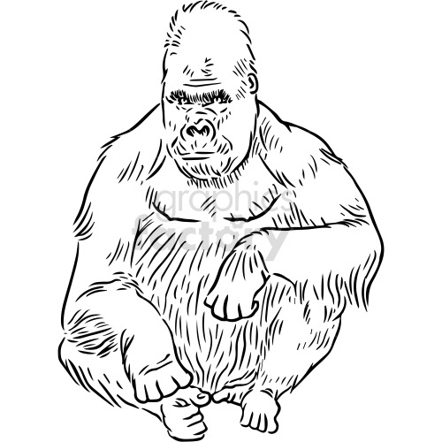 black and white gorilla sitting vector clipart .