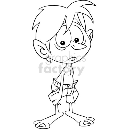 black and white cartoon poor kid clipart .
