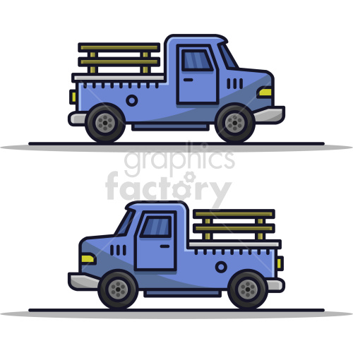 blue pickup truck vector graphic set clipart.