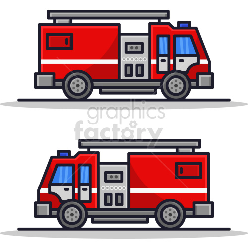 red fire engines vector graphic set clipart.