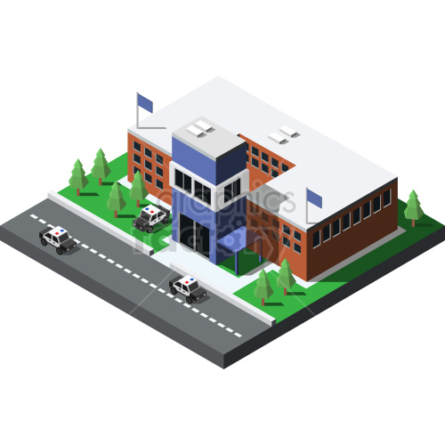 isometric police station vector clipart .