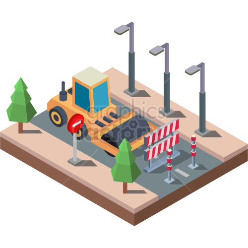 construction vehicles steam+roller road isometric