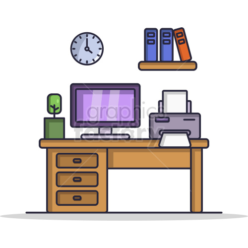 computer desk home vector graphic clipart. Commercial use image # 418383