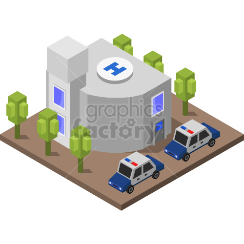 isometric police station graphic clipart.