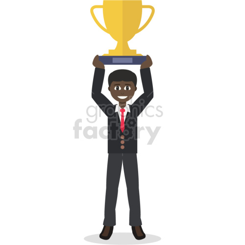 black person holding large trophy vector graphic clipart.