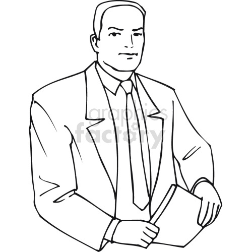 business man holding book black white clipart.