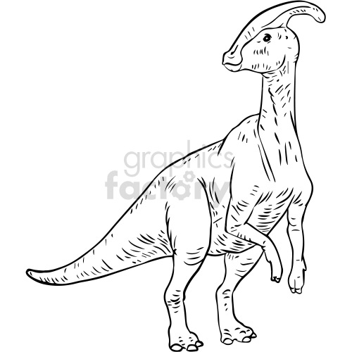 black and white Parasaurolophus Dinosaur clipart