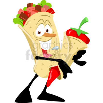 cartoon taco character holding pepper vector clipart