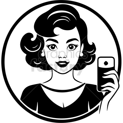 black and white vintage girl posing for selfie vector clip art