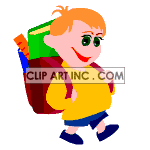 Animated little boy walking with a bookbag of books on his back clipart. Commercial use image # 119946
