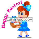 Animated happy easter girl walking with basket animation. Commercial use animation # 120433