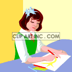 A girl drawing a picture with colored pens clipart. Royalty-free image # 120966