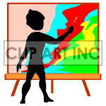 Animated artist painting on canvas. clipart.