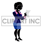 Animated secretary reading her notes. clipart. Commercial use image # 122665