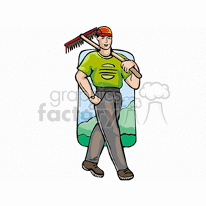 Farmer walking with garden tool clipart. Commercial use image # 128388