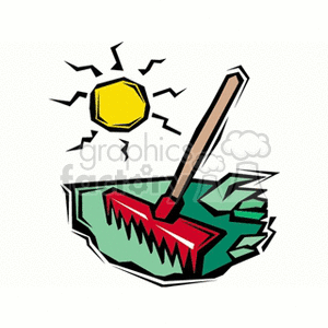 Rake displayed in a green field clipart.