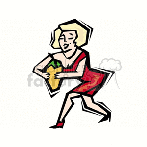 clipart - Sexy woman in red dress carrying garden vegetable.