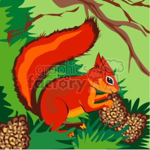 clipart - A Little red squirrel eating.