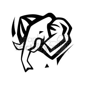 Black and white close up of elephant with tusks clipart.