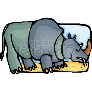 Cartoon rhino standing in dirt clipart.