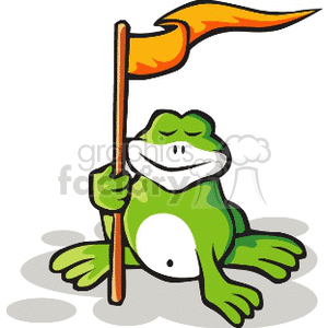 Cute cartoon frog holding flag clipart. Royalty-free image # 129790