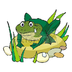 Big green frog sitting on river bank clipart. Commercial use image # 129825