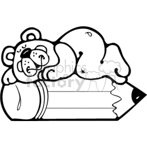 Black and white bear laying on a pencil