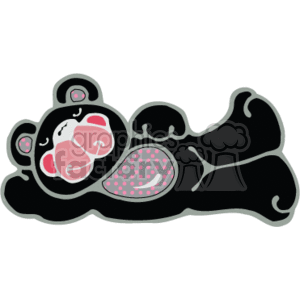 The clipart image shows a black teddy bear lying down in a sleeping or resting position. The bear has a cute cartoonish design and is depicted in a country-style, with a plaid-patterned bow around its neck. The image may be used to represent the concept of relaxation, sleep, or comfort.
