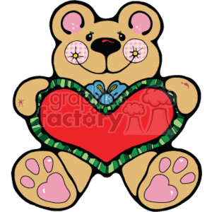 Brown bear cartoon holding a heart pillow