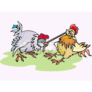 Two roosters fighting over a worm clipart. Royalty-free image # 130628