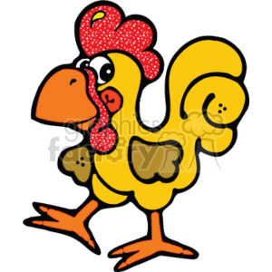 The clipart image depicts a male rooster, also known as a cock, in a country style. The bird is shown in a standing position with its head held high and a look of confidence. The detailed illustration highlights the rooster's textured feathers, comb on top of its head, and sharp beak. This image could be used to represent a farm animal in rural or country-themed designs.
