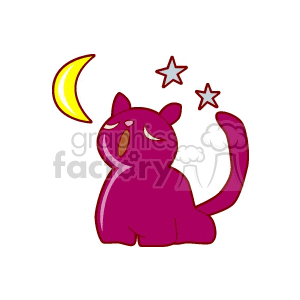 Dark pink cat singing to the moon clipart. Commercial use image # 131003