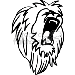 Black and white lion roaring clipart.