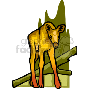 Baby deer walking out of a green forest clipart. Commercial use image # 131211