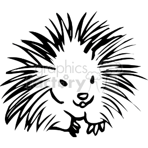 The clipart image shows a simple black and white drawing of a porcupine. The porcupine has a large body covered in quills, a small face with eyes, a nose, and a mouth, and its paws are visible in front of it.