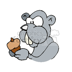 This clipart image features a cartoon squirrel holding and eating a nut. The squirrel appears to be happy or content as it enjoys its snack.