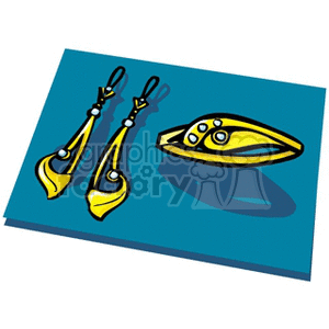 Gold pair of earrings and ring set egyptian style clipart.
