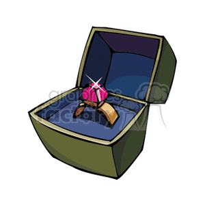 Ruby engagement ring in a box clipart.