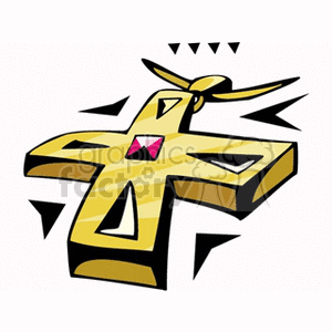 clipart - Gold and ruby cross necklace.