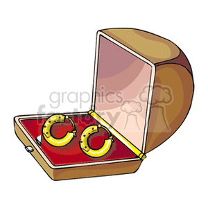 clipart - Gold hoop earrings with gift box .